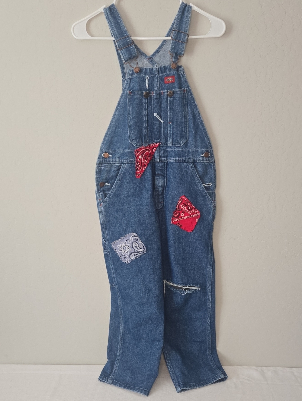 Dickies Light Blue Denim Bib Overalls with Red Logo Patch